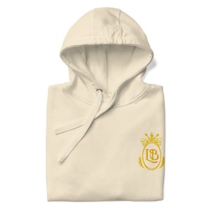 LB Crest Hoodie in Ivory & Gold Embroider